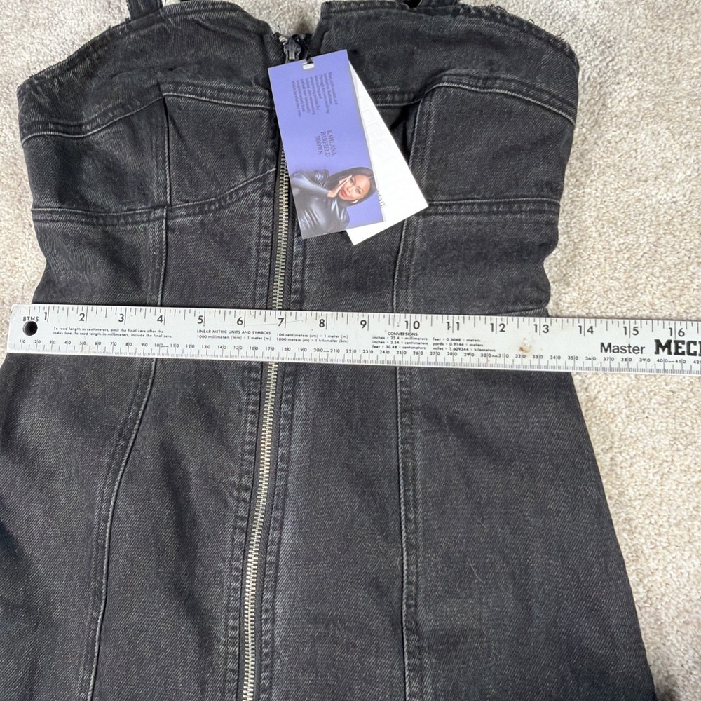 Future Collective Denim Front Zip Corset Long Dress Women 0 Black Sleeveless NEW - Picture 8 of 11